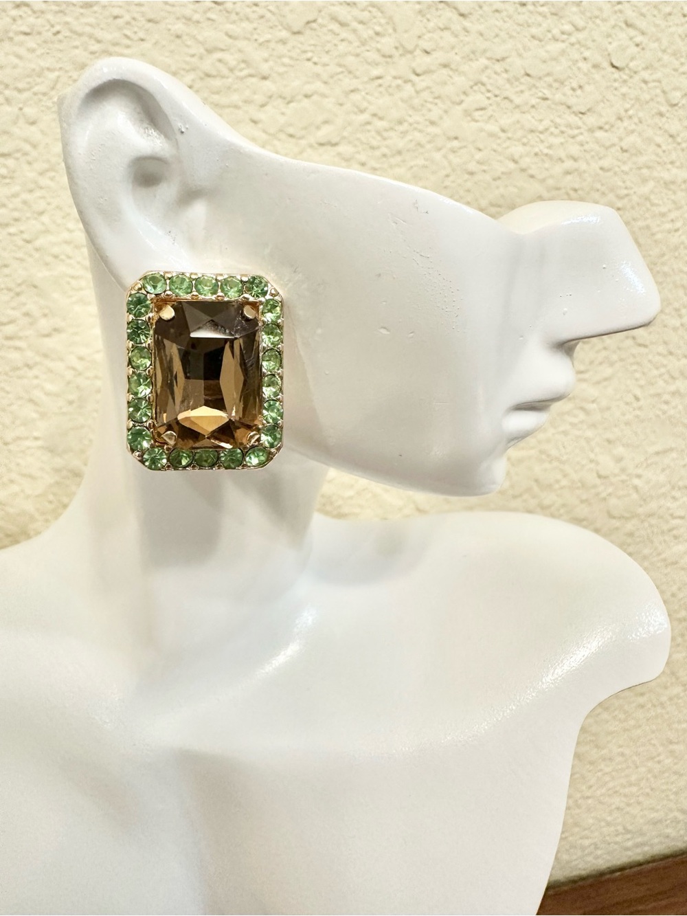 Green and Topaz Crystal Statement Stud Earrings